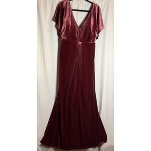 Revelry Red Velvet Dress Womens Size 14 Maxi Kimono Sleeve V Neck Formal Gown